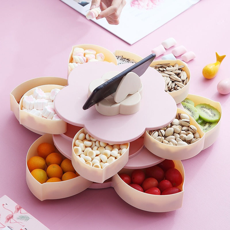 Double-layer rotating dry fruit tray